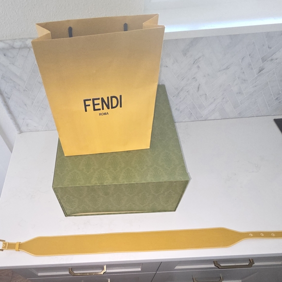 Fendi Wide FF Logo Jacquard Belt in Yellow Size 38 Like New Never Worn main image 5